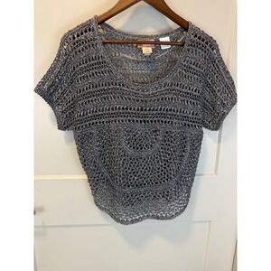 MUDD Y2K Boho Hippie Crochet Knit Silver Gray Sweater Size XS‎